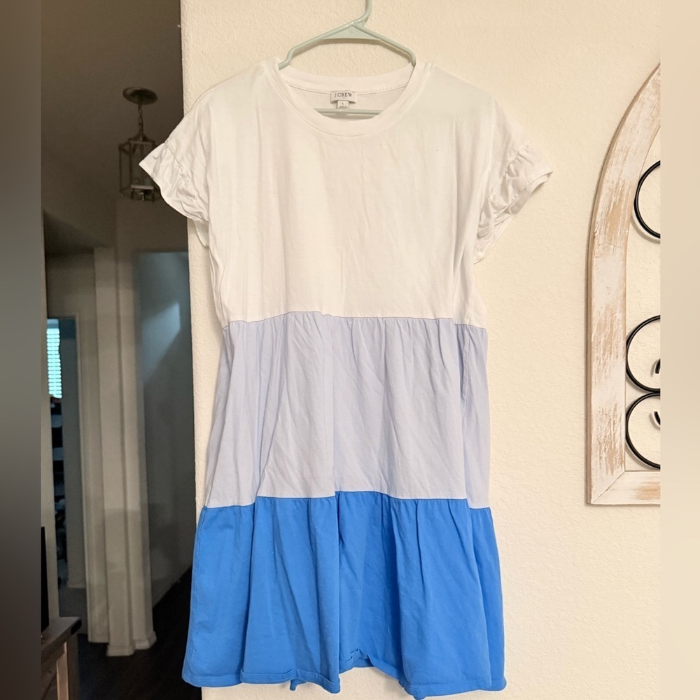 J. Crew white and blue Short sleeve babydoll Midi Dress size L